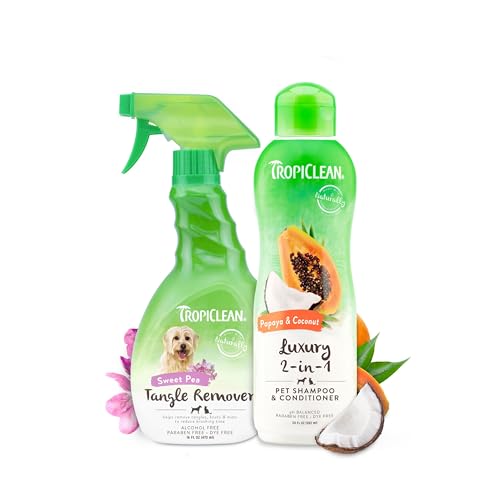 TropiClean Dog Shampoo & Sweet Pea Detangler - Moisturizes, Softens, Natural Ingredients - Set of 2