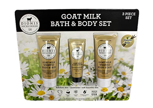 Dionis Goat Milk Bath & Body Set - Gentle Exfoliation, Nourishing Ingredients - 3 Piece Kit