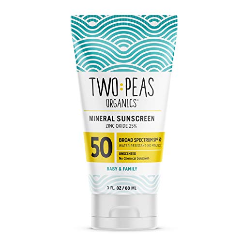 Two Peas Organics SPF 50 Sunscreen - Coral Reef Safe, Chemical Free, Baby & Family Friendly - 3oz