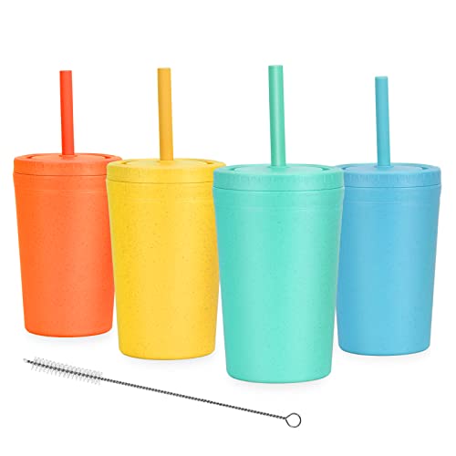 Homestockplus Reusable Wheat Straw Cups - Safe, BPA-Free, Kid-Friendly Lids & Straws - 10oz