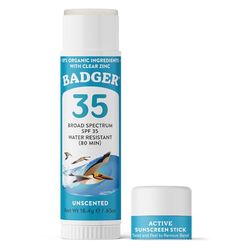 Badger Face Sunscreen Stick SPF 35 - 97% Organic, Reef Safe, Hypoallergenic - 0.65 oz