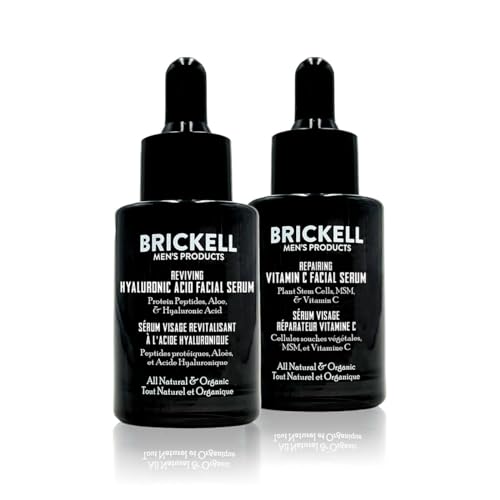 Brickell Men's Face Serum - Boosts Collagen, Repairs Skin, All Natural Ingredients - 2 Pack