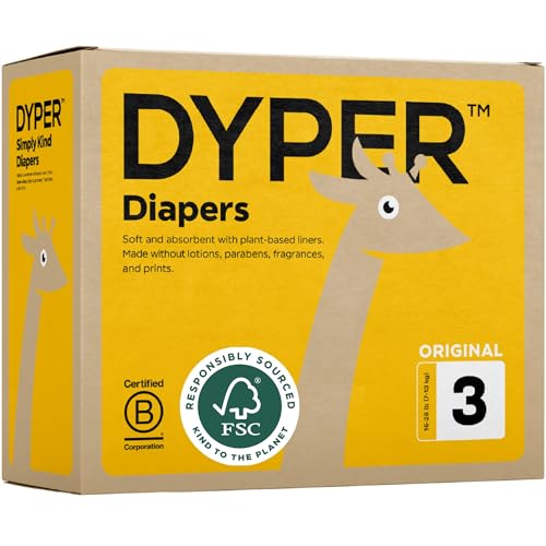 DYPER Baby Diapers Size 3 - Plant-Based, Hypoallergenic for Sensitive Skin - 168 Count