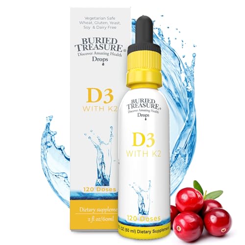 Buried Treasure Vitamin D3 & K2 Drops - Bone & Heart Support, Fast-Acting Liquid - 120 Servings