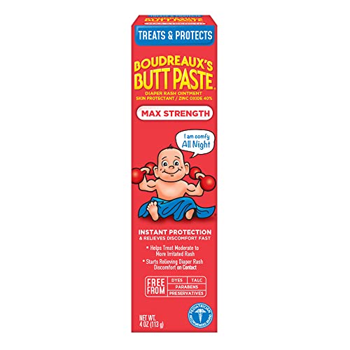 Boudreaux's Butt Paste Diaper Rash Cream - Fast Relief, 40% Zinc Oxide, 4 oz Tube