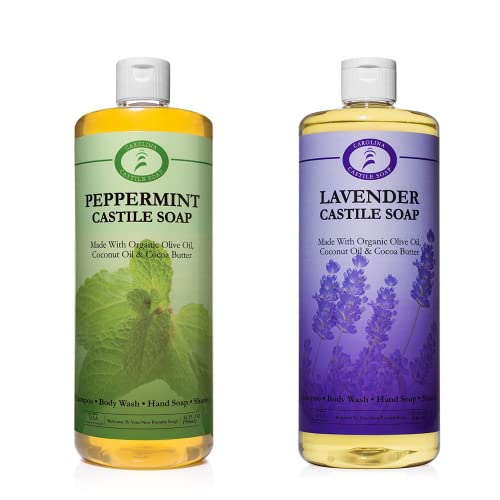 Carolina Castile Soap Liquid Bundle - Non-Drying, Organic & Vegan - Peppermint Lavender 32oz