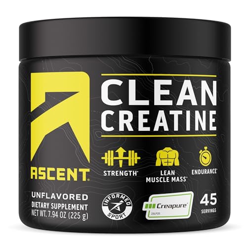 Ascent Clean Creatine Monohydrate Powder - Boosts Strength, Informed Sport Certified - 45 Servings