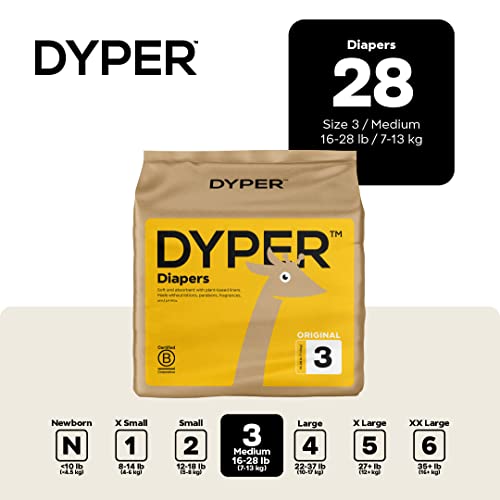 DYPER Size 3 Bamboo Baby Diapers - Soft, Absorbent, Safe for Sensitive Skin - 28 Diapers & 60 Wipes