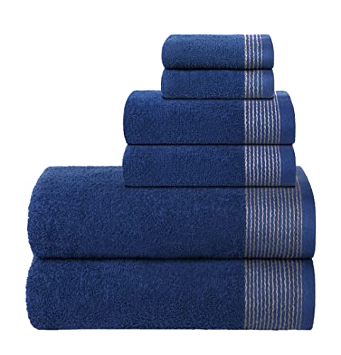 Belizzi Home 100% Cotton Towel Set - Ultra Soft, Quick Dry, Chemical-Free - 6 Pieces, Navy Blue