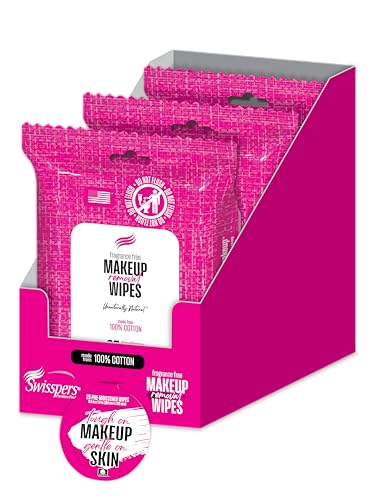 Swisspers Premium Makeup Remover Wipes - Hypoallergenic, Biodegradable Cotton - 75 Count