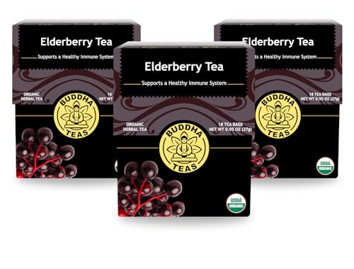 Buddha Teas Organic Elderberry Tea - Caffeine-Free, Kosher, Gluten-Free - 18 Bags, Pack of 3