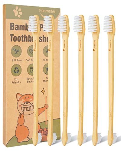 Lingtoolator Bamboo Pet Toothbrushes - Gentle Bristles for Healthy Teeth, 6-Pack for Dogs & Cats