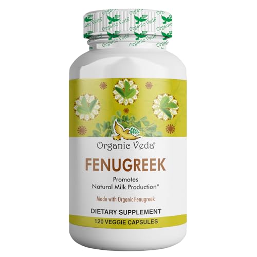 Organic Veda Fenugreek Capsules - Supports Lactation, Antioxidant-Rich, Non-GMO - 120 Count