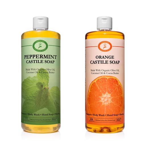 Carolina Castile Soap Body Wash - Non-Drying, Organic & Vegan - Peppermint & Orange, 32oz