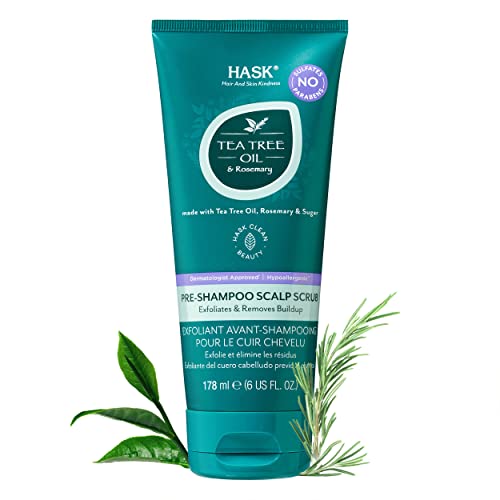 Hask Tea Tree & Rosemary Scalp Scrub - Exfoliates, Soothes, Color Safe - 6oz, Vegan, Gluten-Free