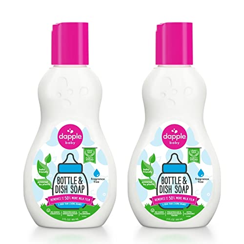 Dapple Baby Bottle Soap - Hypoallergenic Plant-Powered Cleaner, Fragrance-Free - 3 Fl Oz (Pack of 2)