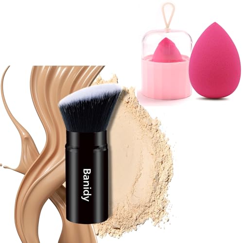 Banidy Makeup Brush Set - Retractable Brushes & Blender Sponge Holder, Travel-Friendly