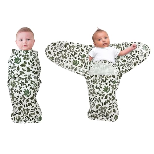 Norani Baby Snugababe Swaddle Pod - Ultra Soft, Secure Design for Healthy Sleep - Green Leaves