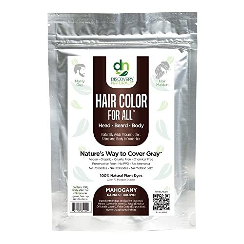 Discovery Naturals Henna Hair Dye - Chemical-Free, Vegan Color, Mahogany - 100g Kit