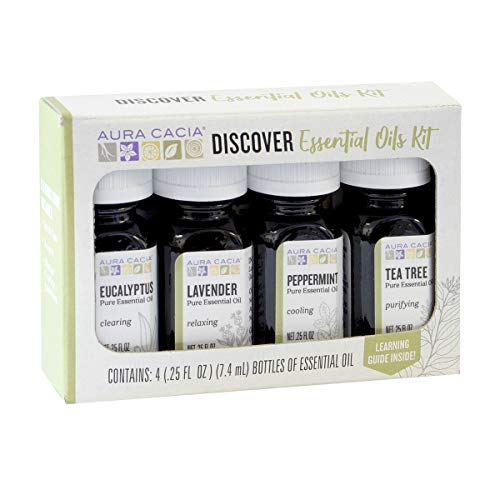 Aura Cacia Essential Oil Kit - Lavender, Eucalyptus, Peppermint, Tea Tree - 4-Pack Starter Set