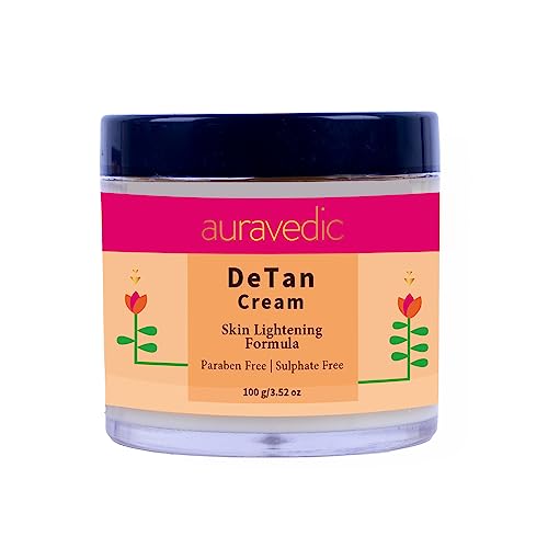 Auravedic De-Tan Face Cream - Reduces Sun Tan, Organic Papaya & Turmeric Extracts - 3.53oz