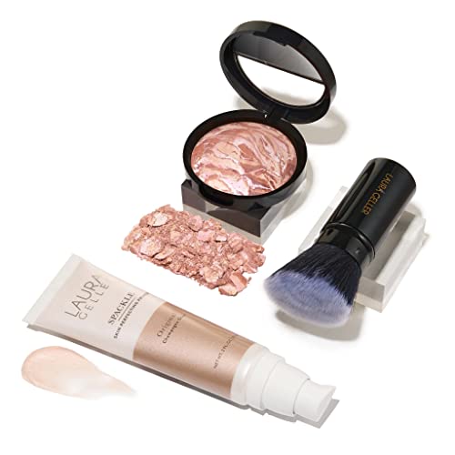 Laura Geller Makeup Kit - Natural Bronze Glow, Primer for Smooth Finish, Vegan Brush - 3 Piece
