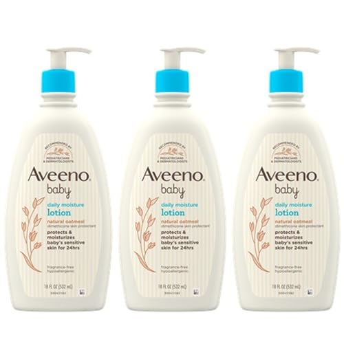 Aveeno Baby Lotion - 24-Hour Moisture for Delicate Skin, Hypoallergenic, 3 x 18 fl. oz