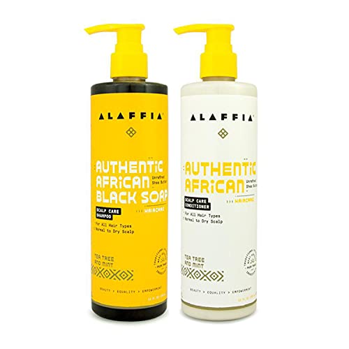 Alaffia Authentic African Black Soap Shampoo & Conditioner Set - Nourishes Scalp, 12oz Each