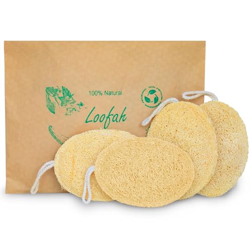 Natural Loofah Exfoliating Sponge - Gentle Skin Revitalization, Biodegradable - 4 Pack