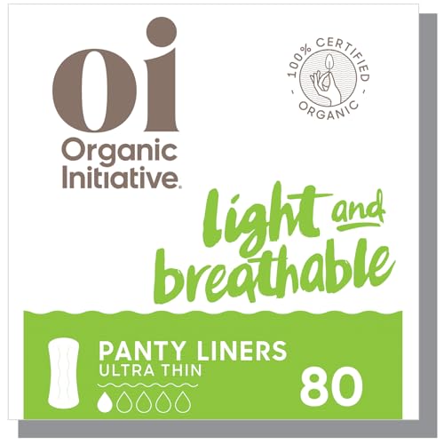 Oi l Organic Initiative Ultra-Thin Pantyliner - 100% Organic Cotton, Biodegradable - 80 Liners