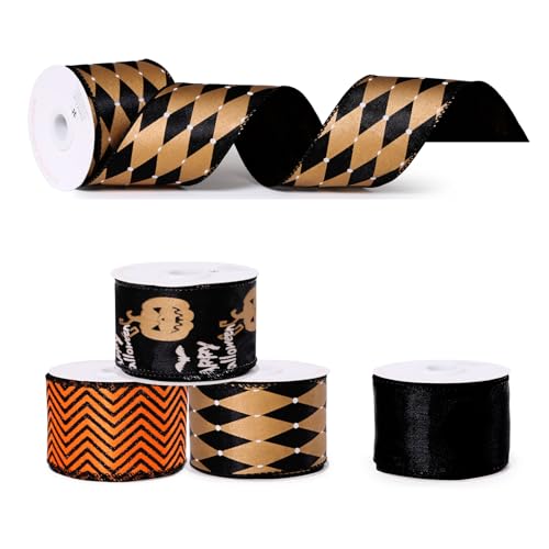 Paper Fair Wired Ribbon Set - Elegant Halloween Designs, Non-Toxic, 4 Rolls of 2.5" x 10yd