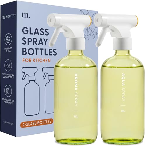 MAISONOVO Glass Spray Bottle Set - Safe for Homemade Solutions, Reusable, 16 Labels - 16.9oz x 2