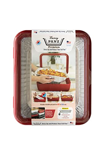 Fancy Panz Premium Food Storage Container - Hot/Cold Gel Pack, BPA-Free, Red - Includes Foil Pan