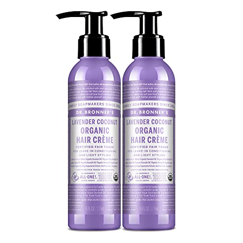 Dr. Bronner's Organic Hair Crème - Nourishing Leave-In Conditioner, Lavender Coconut - 6oz, 2-Pack