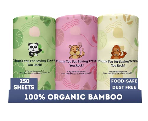 MOTHER EARTH Bamboo Paper Towels - Hypoallergenic, Food Safe, Soft & Strong - 3 Rolls, 250 Sheets