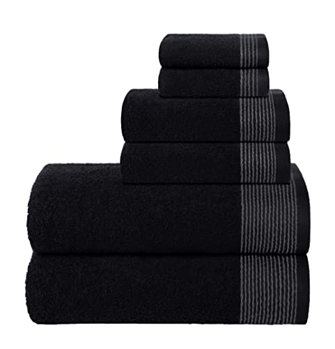 Belizzi Home Towel Set - Ultra Soft, Quick Dry, 100% Cotton, Chemical-Free - 6 Pack, Black