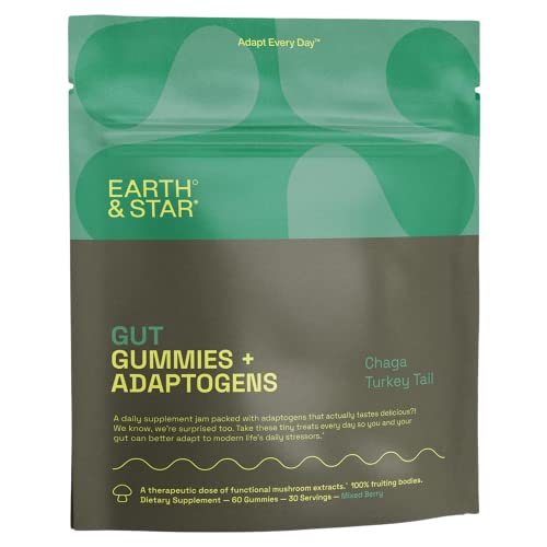 Earth and Star Mushroom Gummies - Gut Support with Chaga & Turkey Tail, Vegan - 60 Gummies