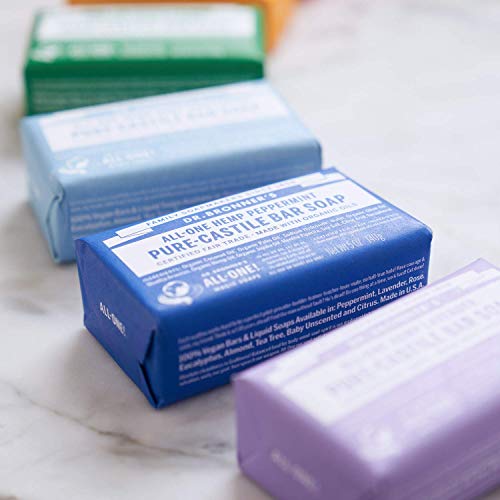 Dr. Bronner's Pure-Castile Bar Soap - Organic Oils for Gentle Moisturizing, 12-Pack, 5oz Each