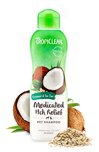 TropiClean Medicated Dog Shampoo - Itch Relief with Tea Tree & Oatmeal, Natural Ingredients - 20oz