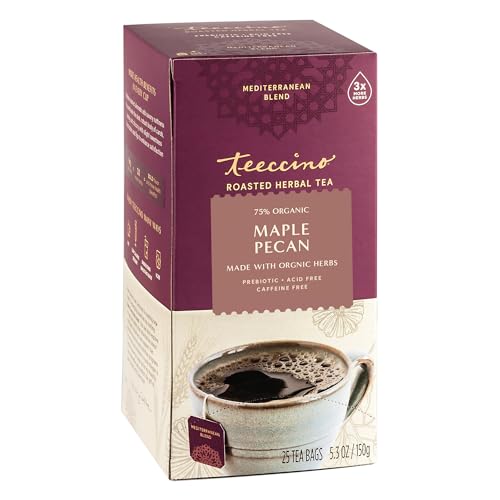 Teeccino Maple Pecan Herbal Tea - Caffeine-Free, Prebiotic for Gut Health - 25 Count