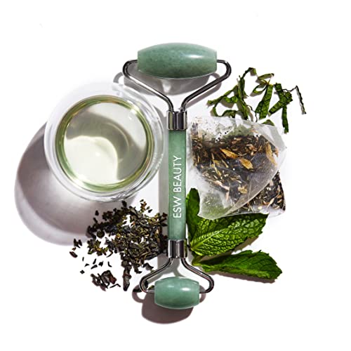 Mint Green Tea Jade Crystal Facial Roller - Boosts Collagen, Calms Skin, Recycled Packaging