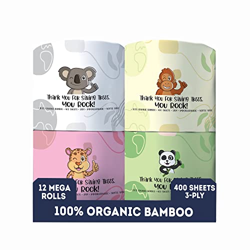 MOTHER EARTH Bamboo Toilet Paper - Ultra Soft 3-Ply, Hypoallergenic, 400 Sheets, Pack of 12