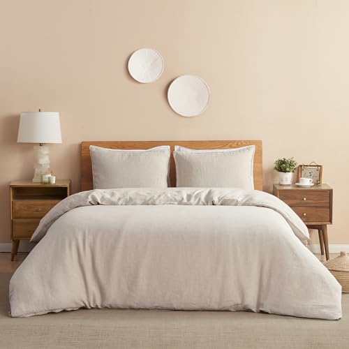 DAPU 100% Linen Duvet Cover Set - Breathable & Durable, Temperature Regulating - King Size, Natural