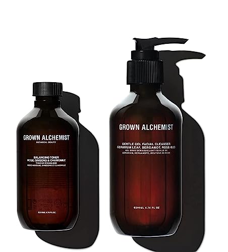 Grown Alchemist Facial Cleanser & Toner Kit - Gentle Cleansing, Plant Extracts - Rose Scent