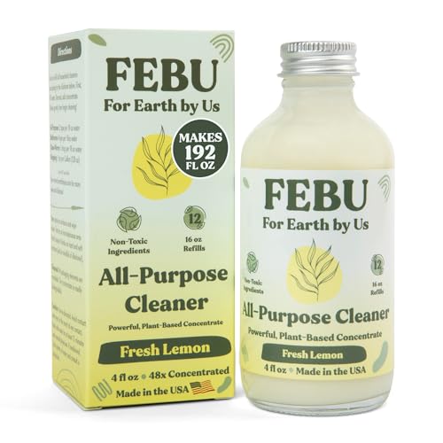 FEBU All Purpose Cleaner - Powerful Natural Concentrate with Essential Oils, Fresh Lemon - 4oz