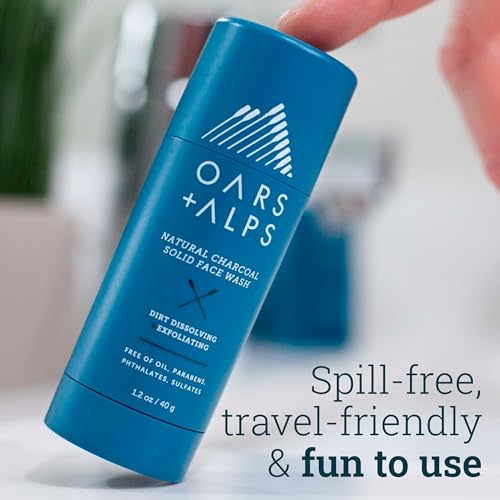 Oars + Alps Face Wash - Exfoliating with Activated Charcoal, Dermatologist Tested - 1.2 Oz