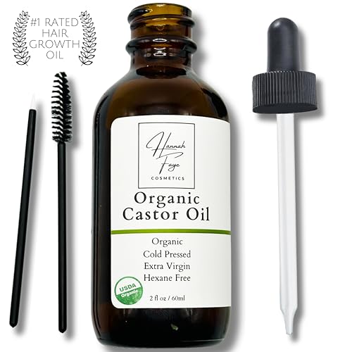 Hannah Faye Cosmetics Castor Oil - Stimulates Hair & Eyelash Growth, USDA Organic - 4oz