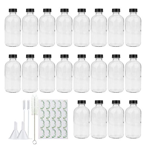 Maredash 8oz Clear Glass Bottles - BPA Free, Dishwasher Safe, Multi-use - 20 Pack with Lids