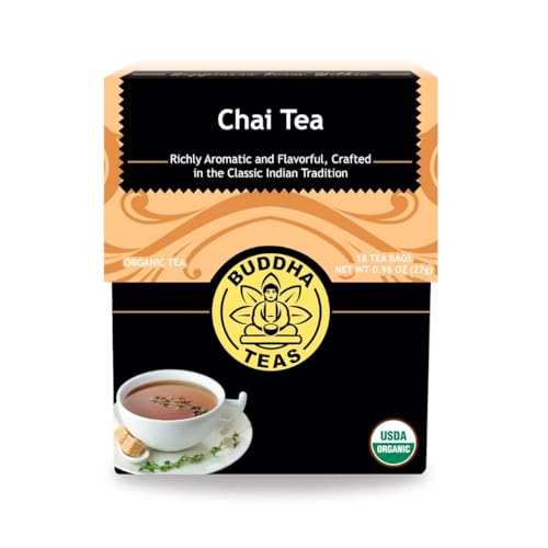 Buddha Teas Organic Chai Tea - Warming, Antioxidant-Rich, Caffeine Boost - 18 Tea Bags