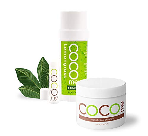 CocoMe Organic Body Balm & Lip Trio - Moisturizing Lemongrass Formula, 100% Pure - 8oz